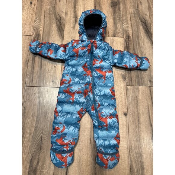 L.L. Bean Infant DownTek Insulated Snowsuit Size 6-12 Months Blue/Orange Deer Pr - Picture 1 of 10